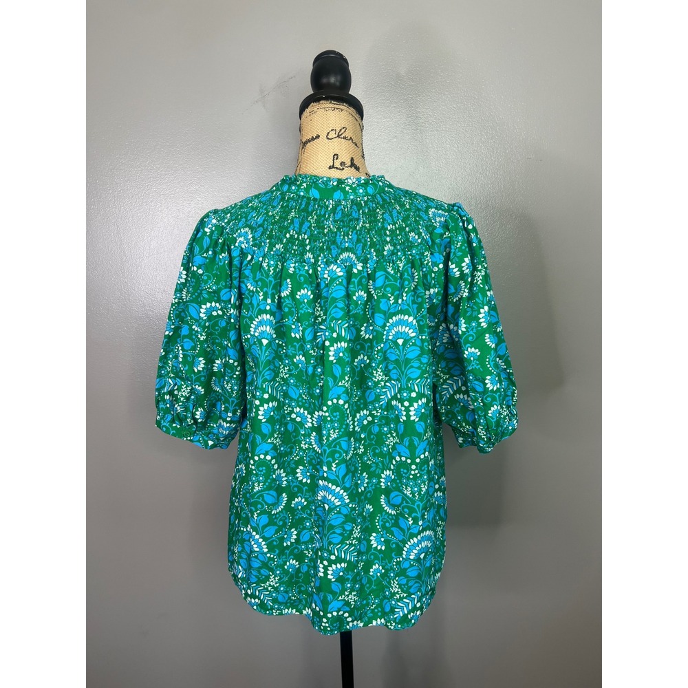 Sugarlips Womens XL Green Blue Floral Smocked Blouse cottage core boho - Picture 4 of 10